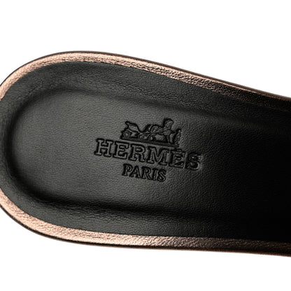 Hermes Metallic Calfskin Oasis Sandals 37 Or Vieilli 8 of 9