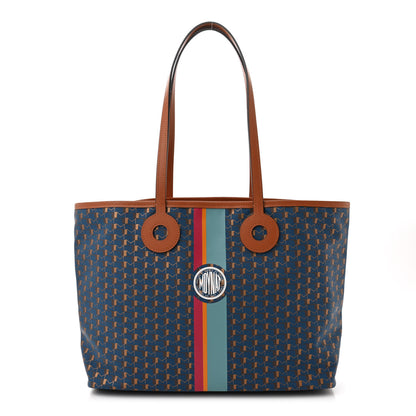Moynat Grained Calfskin Canvas 1920 Oh! Tote Ruban Duo MM Indigo Bronze Cognac 1 of 10