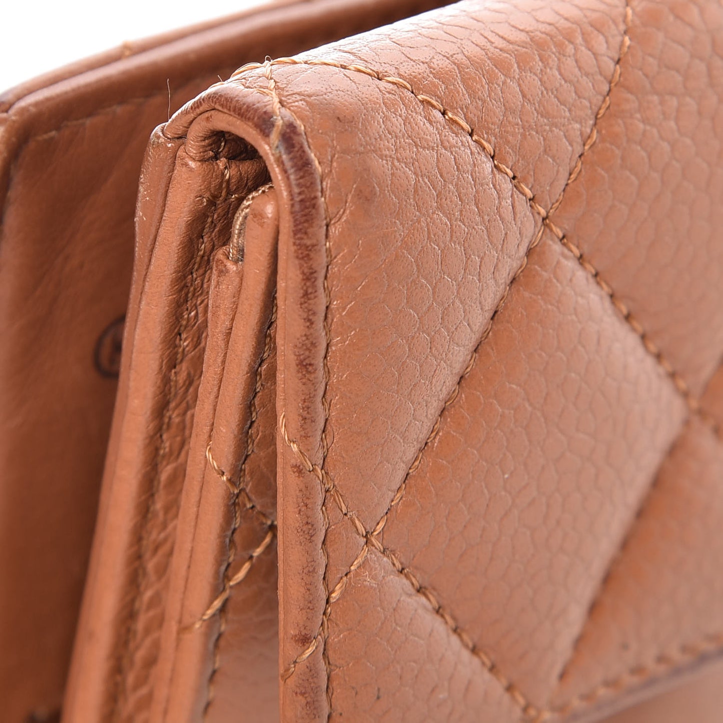 Caviar Quilted Compact French Flap Wallet Dark Beige