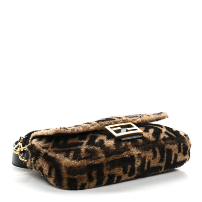 Fendi Shearling Vitello Dolce Macro FF 1974 Baguette Tobacco Black 4 of 10