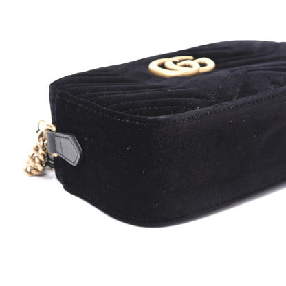 Gucci Velvet Matelasse Small GG Marmont Chain Shoulder Bag Black 5 of 9