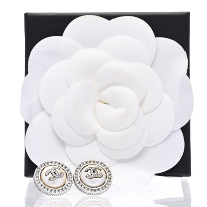 Chanel Pearl Crystal CC Round Earrings Silver 5 of 6
