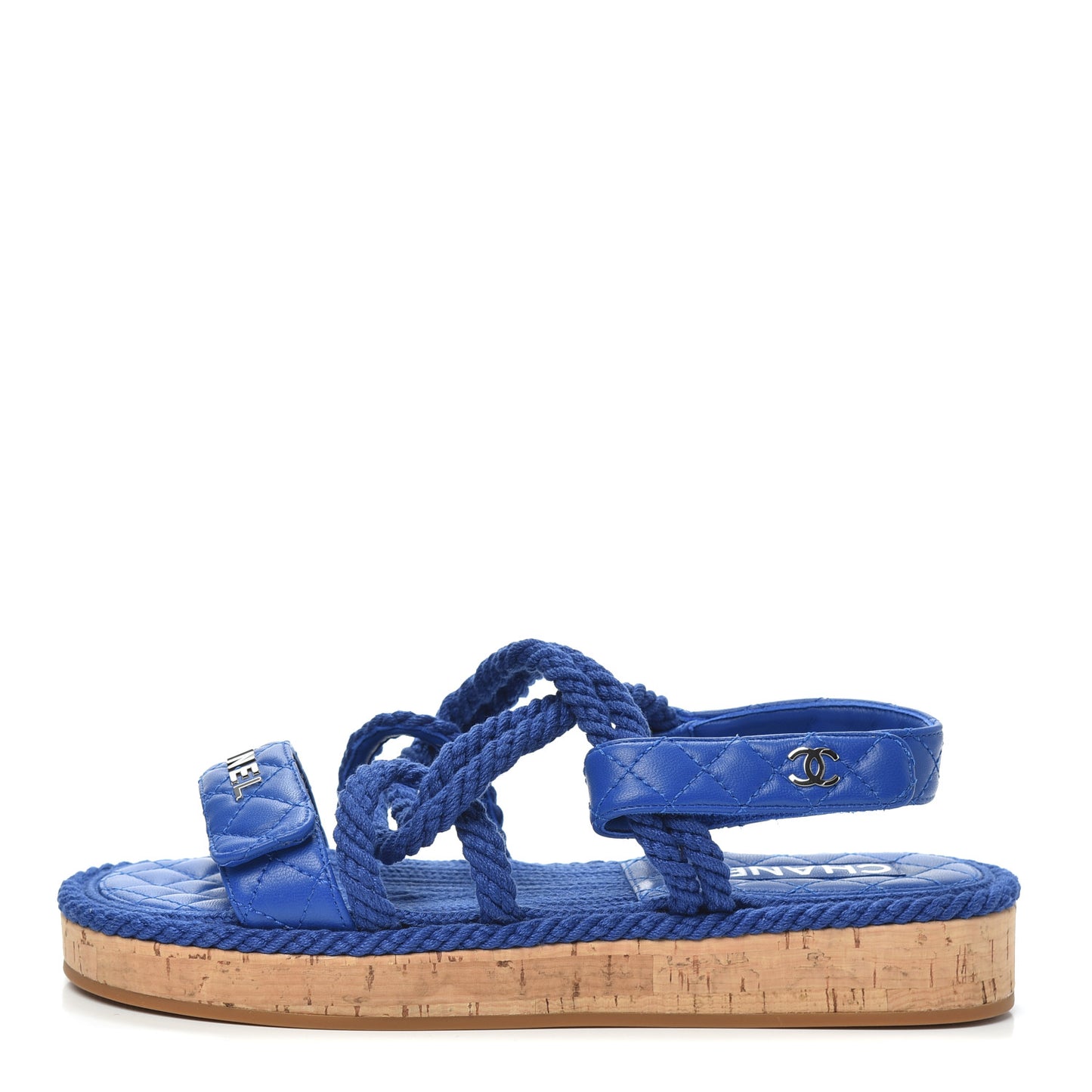 Cord Lambskin Quilted Logo Sandals 39 Blue
