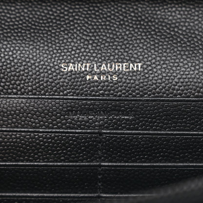 Saint Laurent Grain De Poudre Matelasse Chevron Monogram Monochrome Chain Wallet Black 6 of 10