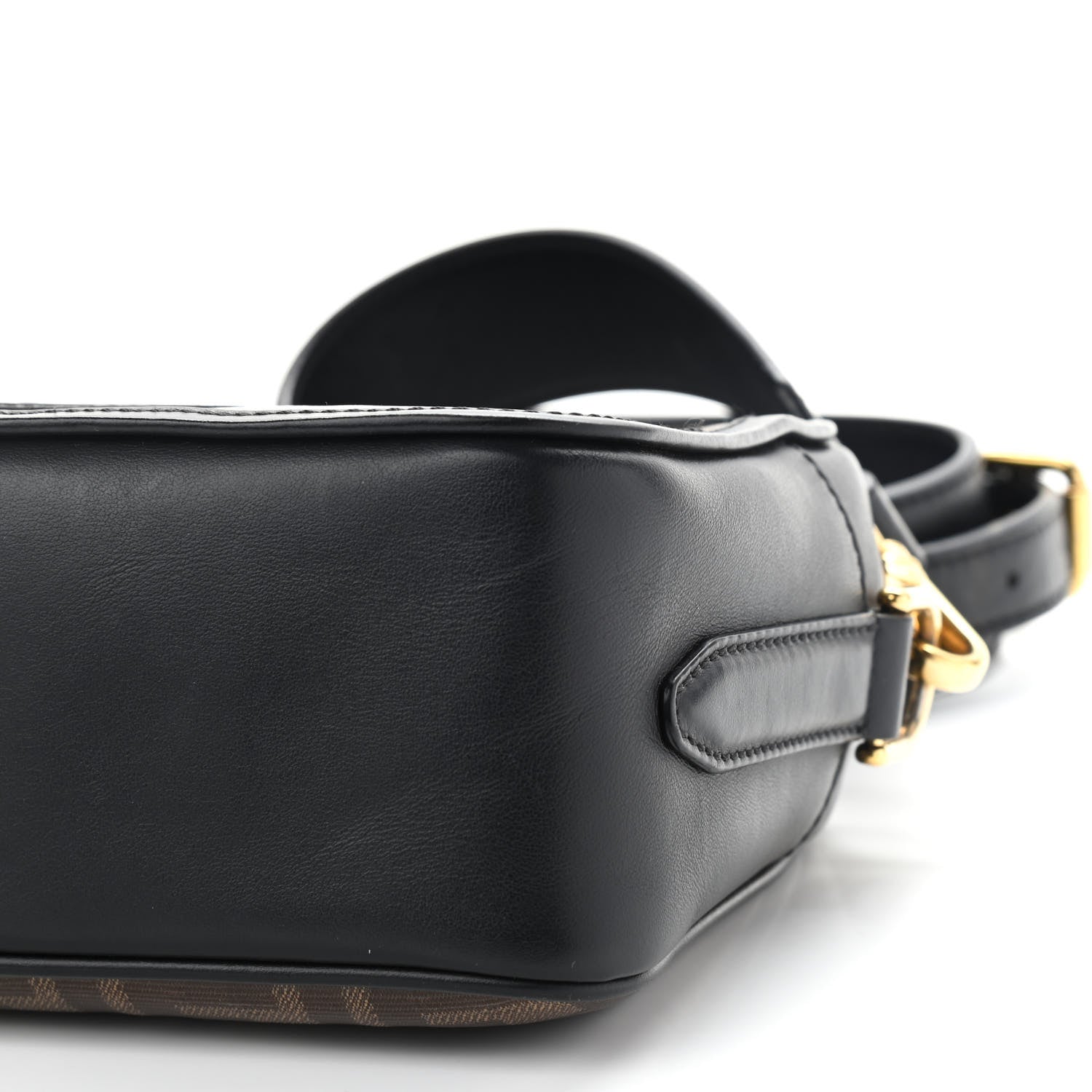 Fendi Glazed Fabric Vitello Century F is Fendi FF 1974 Stamp Patch Camera Case Mogano Panna Black 9 of 9