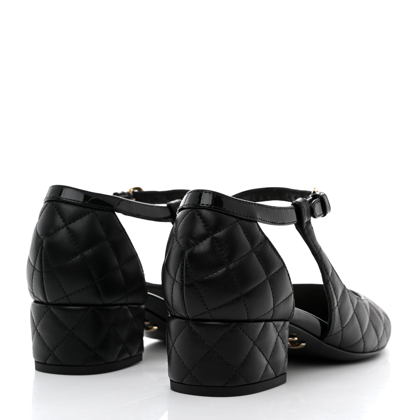 Lambskin Patent Quilted Cap Toe Mary Jane Flats 37.5 Black