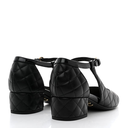 Chanel Lambskin Patent Quilted Cap Toe Mary Jane Flats 37.5 Black 4 of 9