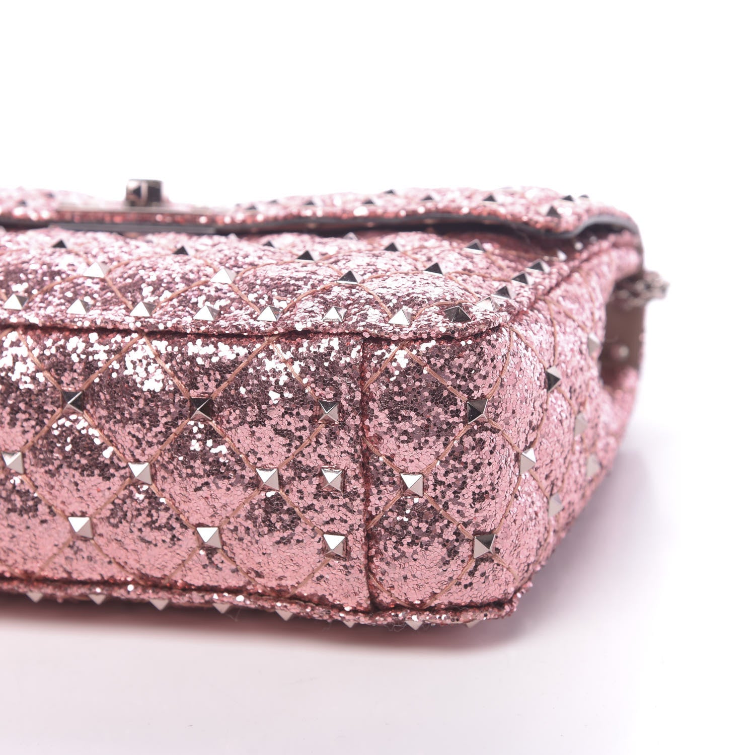 Valentino Garavani Glitter Medium Rockstud Spike Shoulder Bag Antique Pink 8 of 9