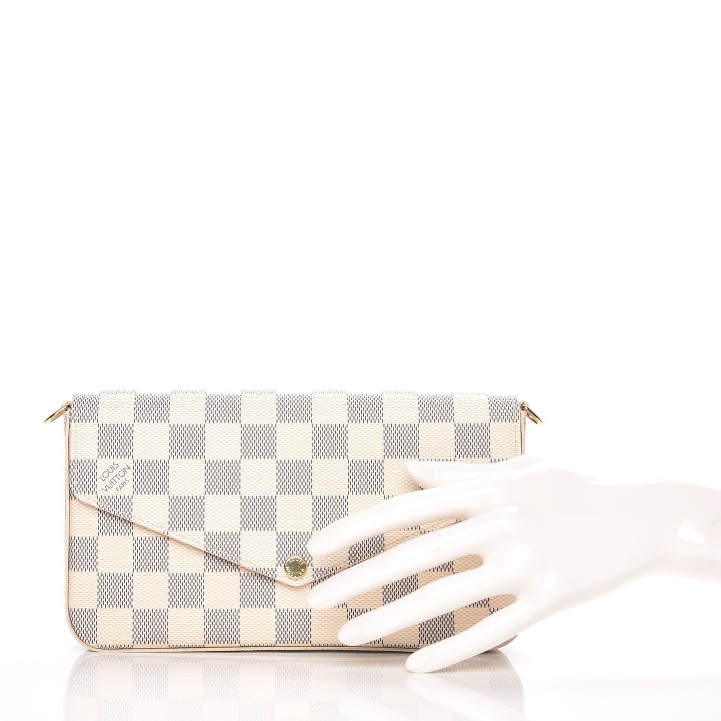 Damier Azur Pochette Felicie Chain Wallet Rose Ballerine