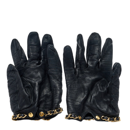 Chanel Lambskin Quilted CC Chain Gloves 8 Black 2 of 5