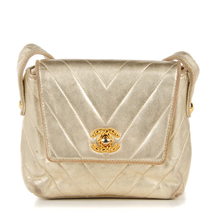 Chanel Metallic Lambskin Chevron Quilted Mini Square Flap Gold 1 of 16