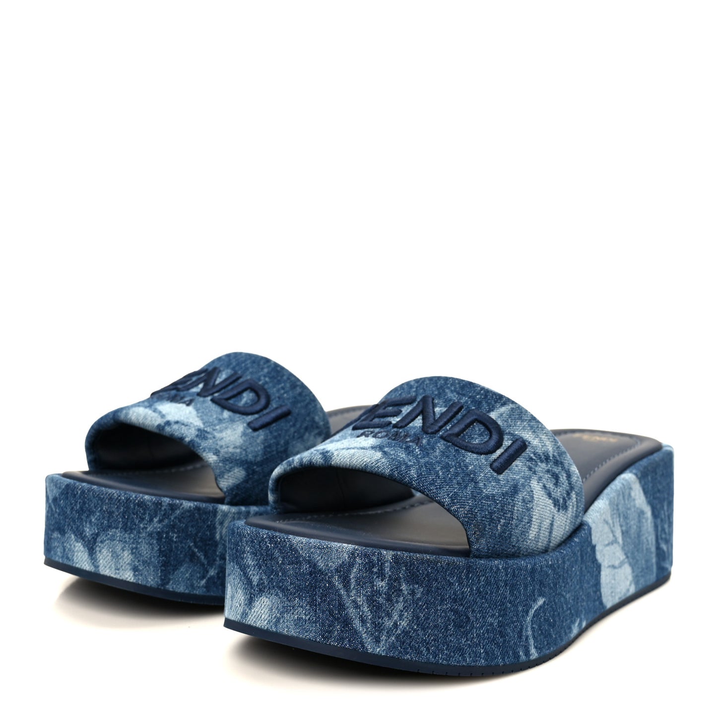 Denim Sea Garden Logo Sunshine Flatform Slide Sandals 40 Blue Medium Dark Blue