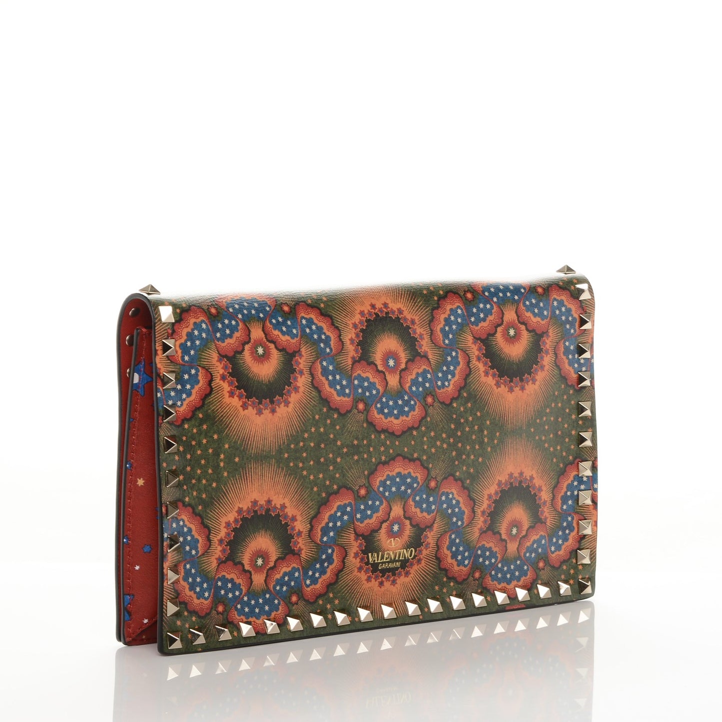 Nappa Enchanted Wonderland Rockstud Wristlet Clutch Red