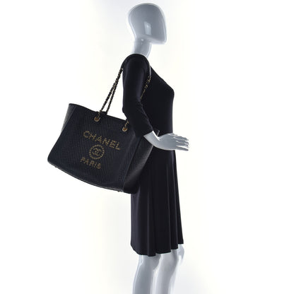 Chanel Straw Raffia Calfskin Chain Medium Deauville Tote Black 2 of 15