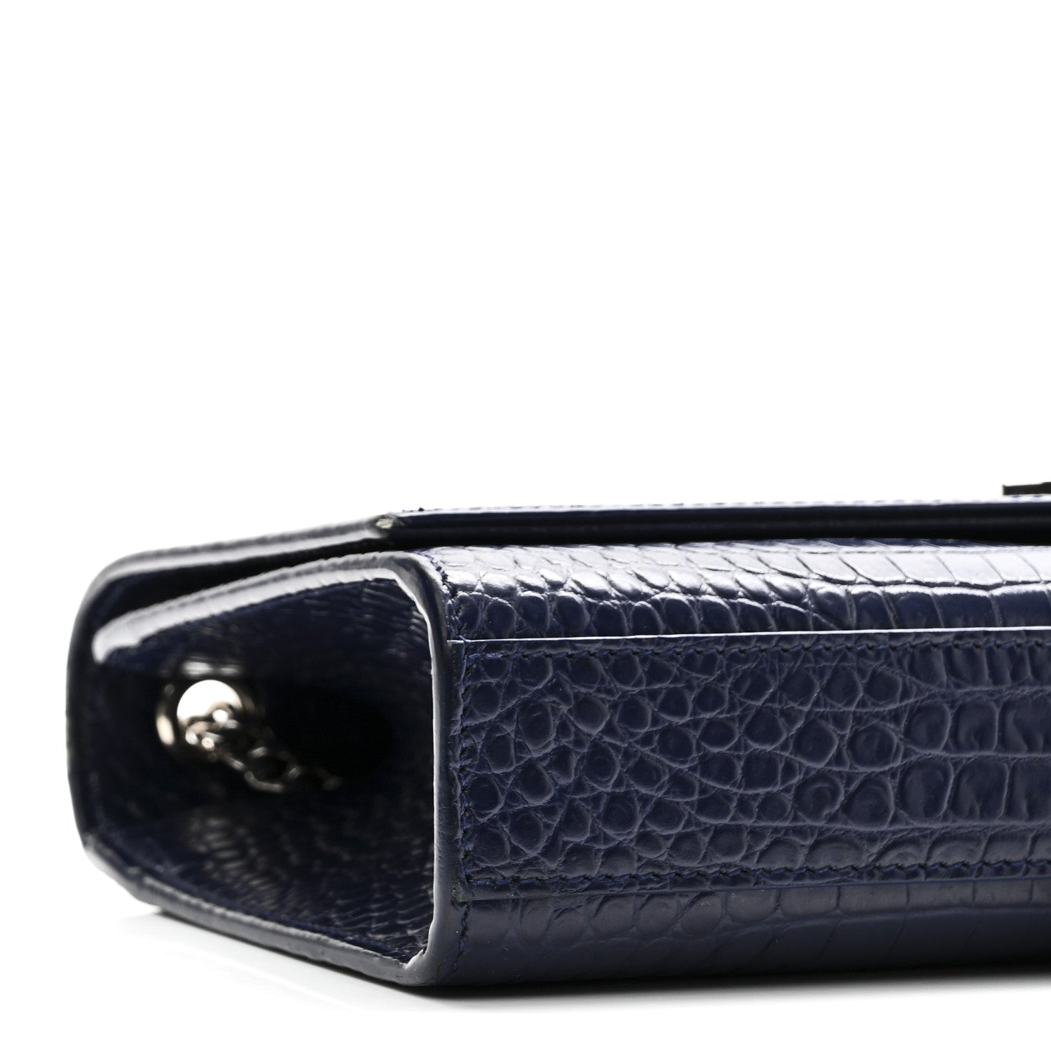 Saint Laurent Calfskin Crocodile Embossed Medium Classic Monogram Kate Tassel Satchel Deep Marine 8 of 9