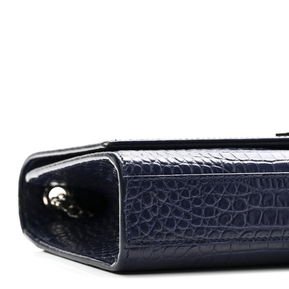 Saint Laurent Calfskin Crocodile Embossed Medium Classic Monogram Kate Tassel Satchel Deep Marine 8 of 9