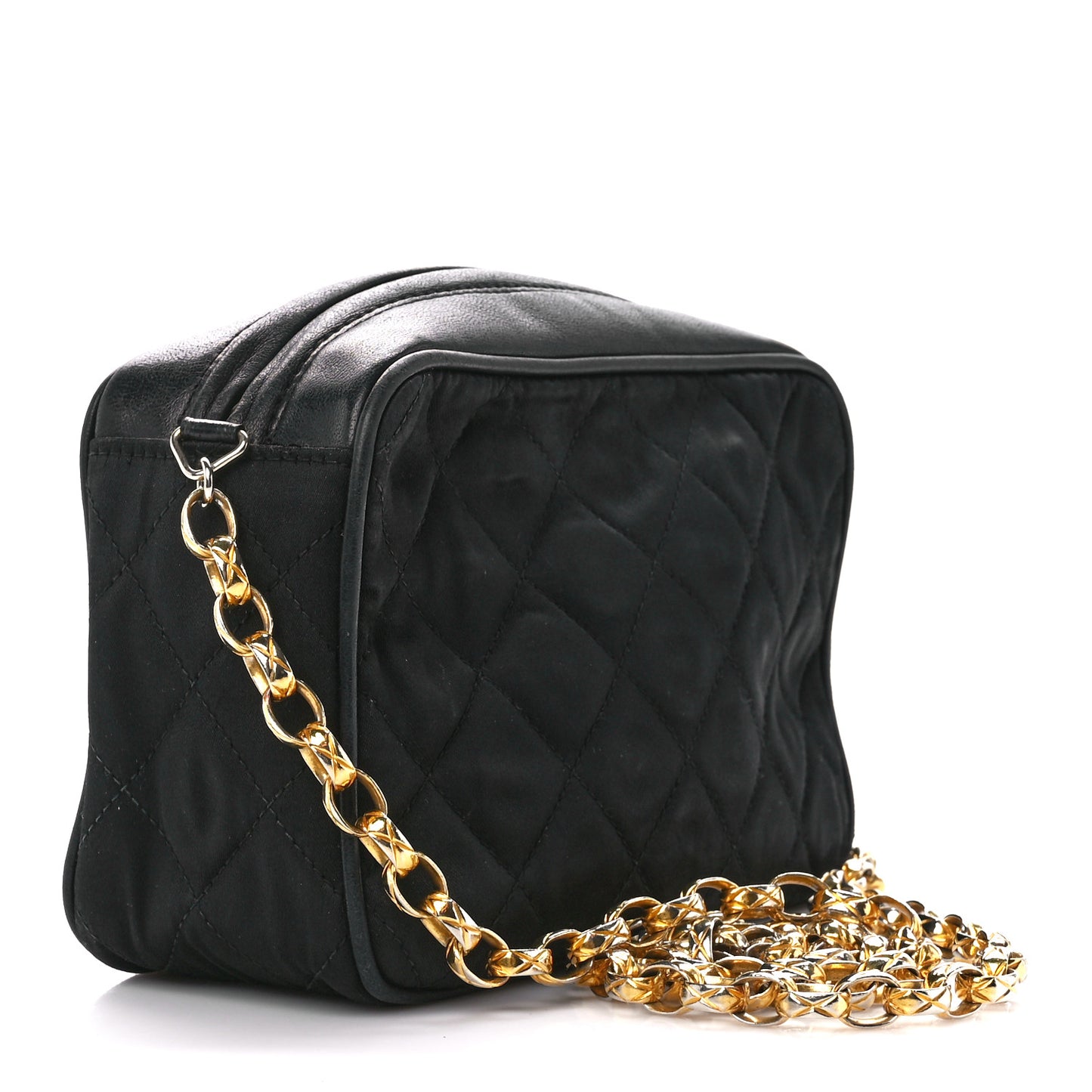 Satin Quilted Tassel Camera Case Black