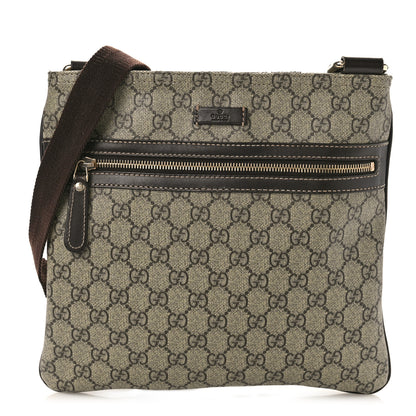 Gucci GG Supreme Monogram Selleria Calfskin Small Flat Side Zip Messenger Bag Beige Ebony Cocoa Dark Chocolate 1 of 11