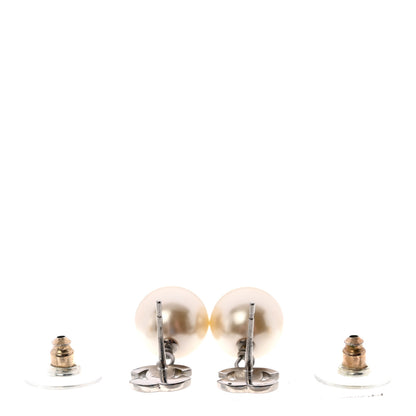 Chanel Crystal Pearl CC Drop Earrings Silver Pearly White 3 of 5