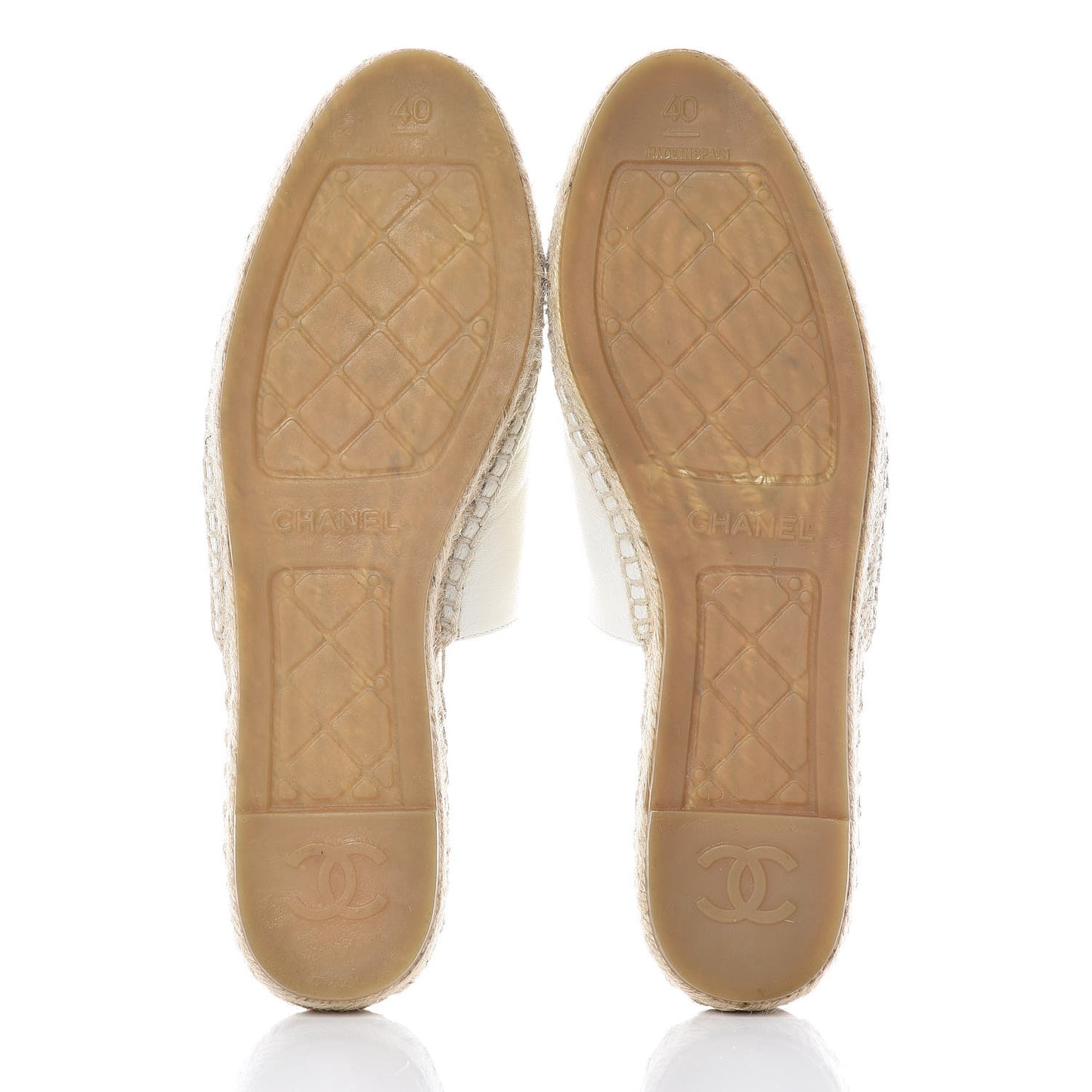 Iridescent Goatskin CC Espadrille Mules 40 Ivory Black