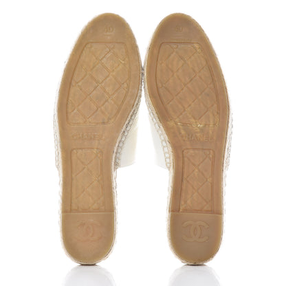 Chanel Iridescent Goatskin CC Espadrille Mules 40 Ivory Black 7 of 12