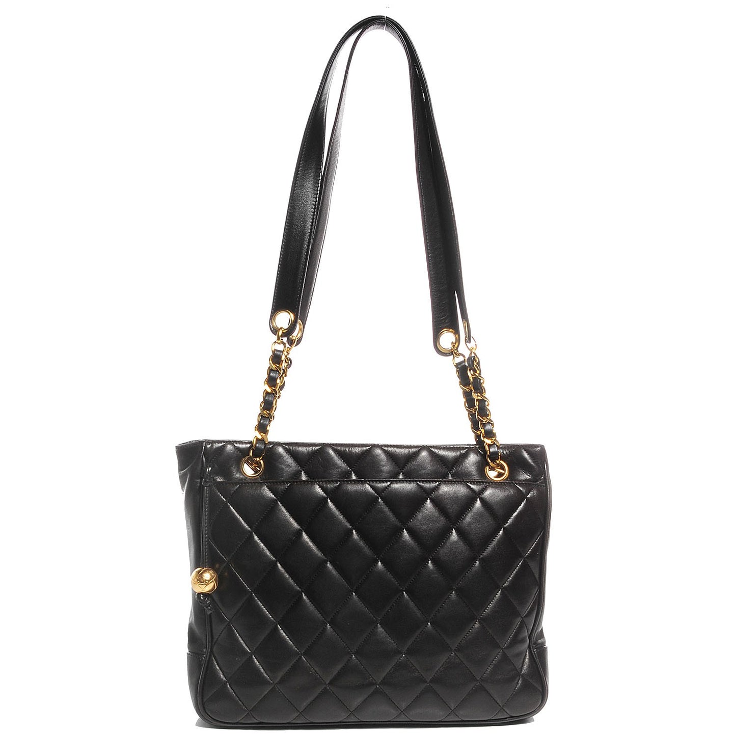 Lambskin Quilted Shopper Tote Black