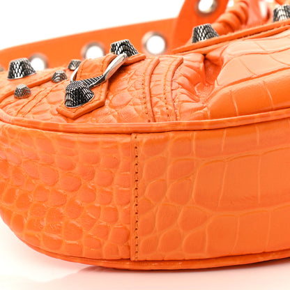 Balenciaga Extra Supple Calfskin Crocodile Embossed Le Cagole Shoulder Bag XS Pop Orange 9 of 11