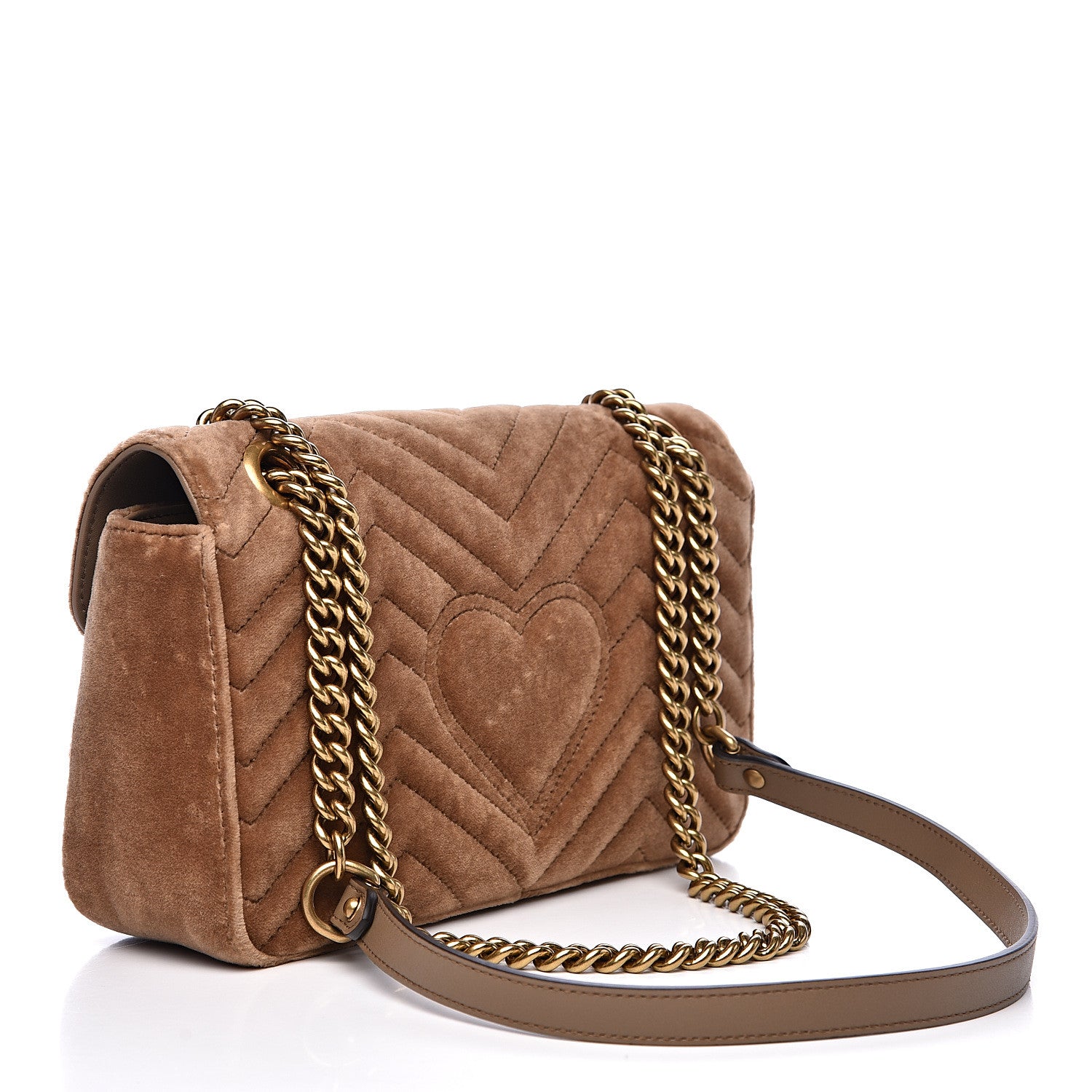 Gucci Velvet Matelasse Small GG Marmont Shoulder Bag Taupe 3 of 13