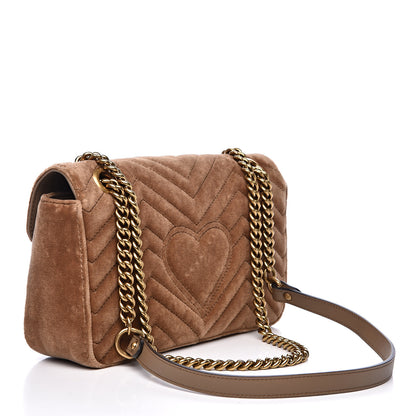 Gucci Velvet Matelasse Small GG Marmont Shoulder Bag Taupe 3 of 13