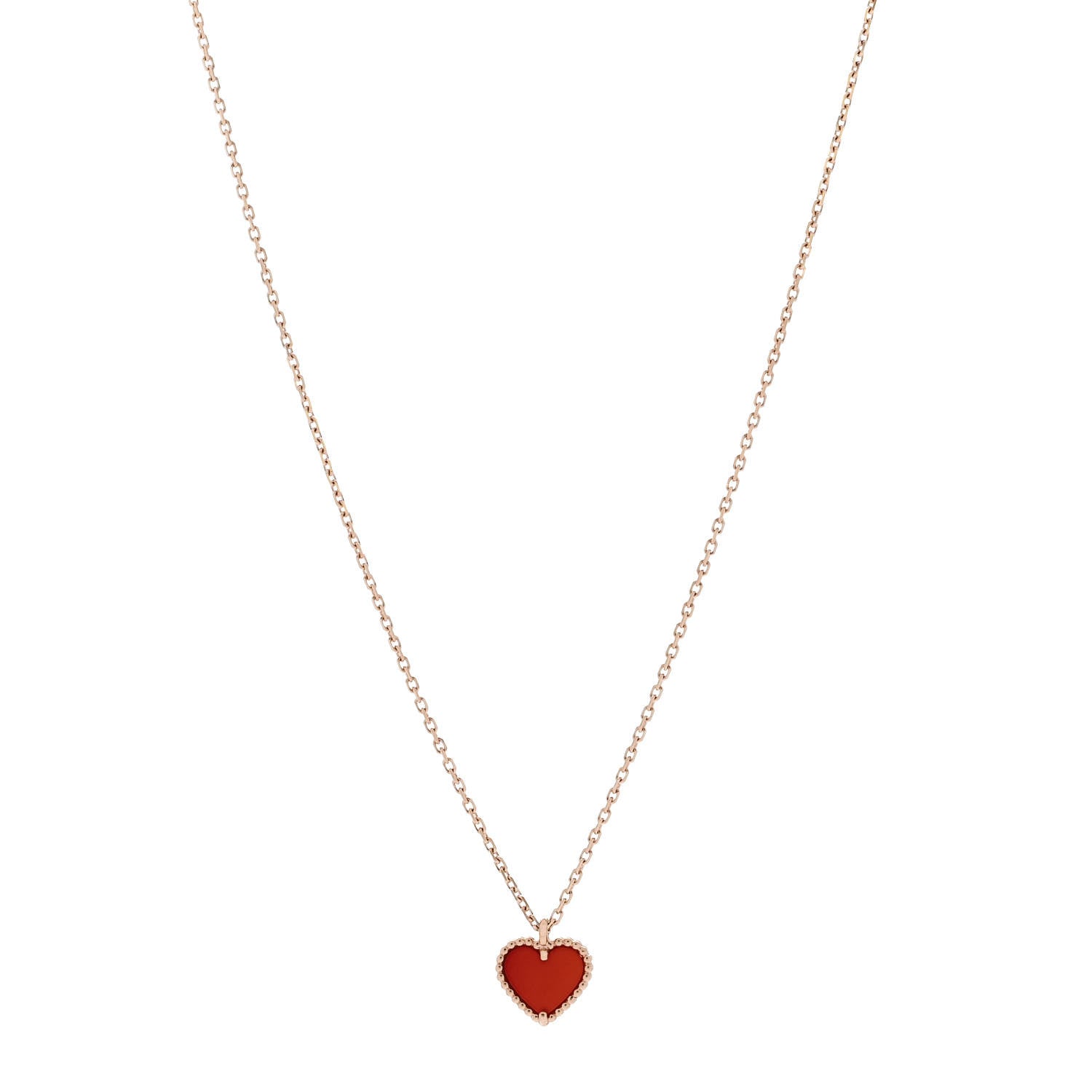 Van Cleef & Arpels 18K Rose Gold Carnelian Sweet Alhambra Heart Pendant Necklace 1 of 6
