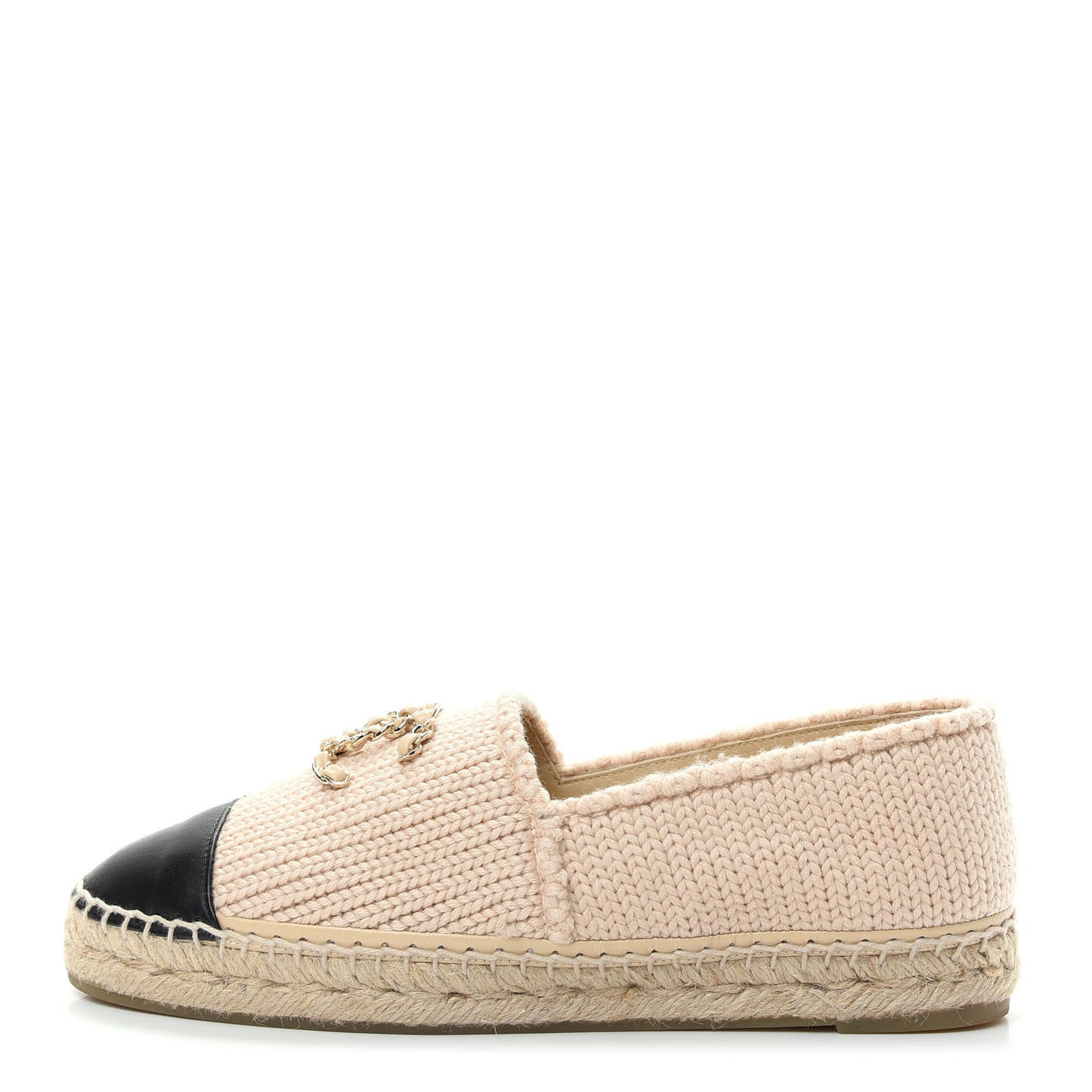 Knitted Wool Lambskin Chain CC Espadrilles 40 Beige