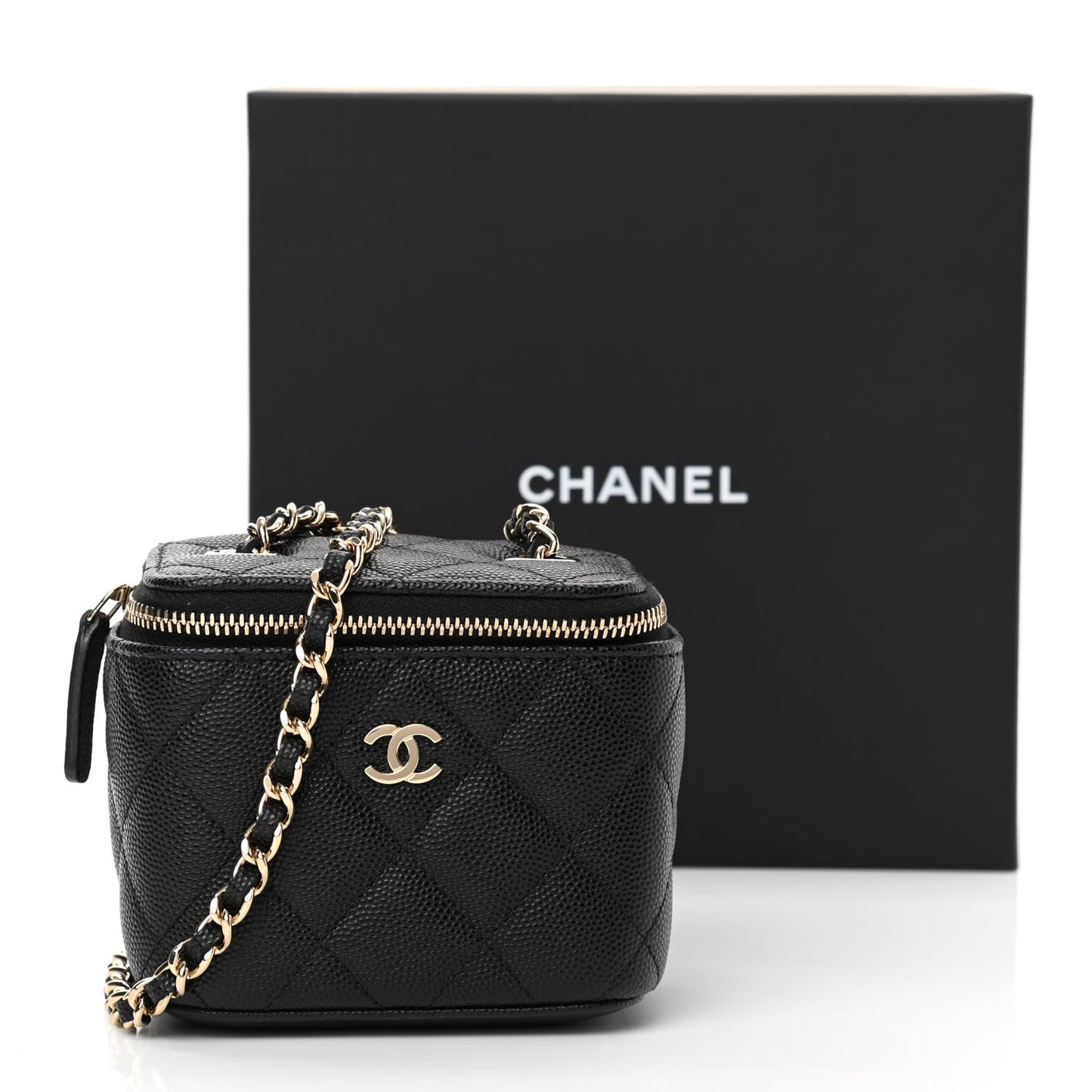 Caviar Quilted Mini Vanity Case With Chain Black
