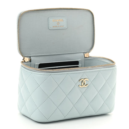 Chanel Lambskin Quilted Small Top Handle Vanity Case With Chain Light Blue 5 of 13
