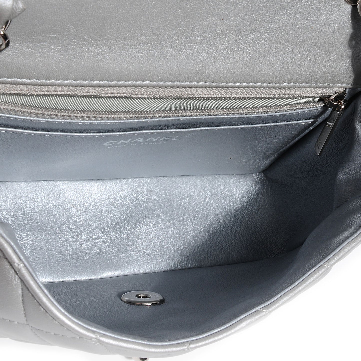 Lambskin Quilted Mini Flap Metallic Silver