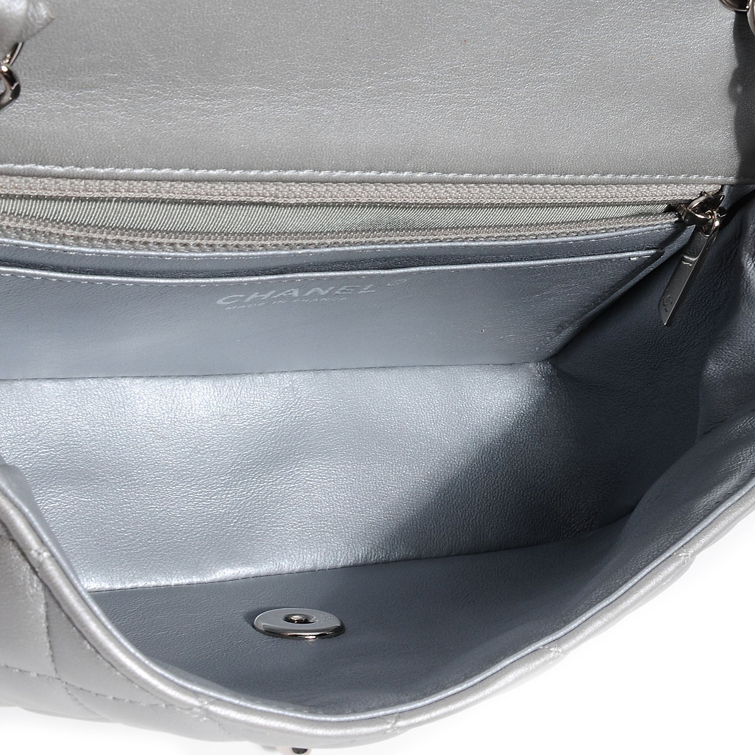 Chanel Lambskin Quilted Mini Flap Metallic Silver 7 of 9