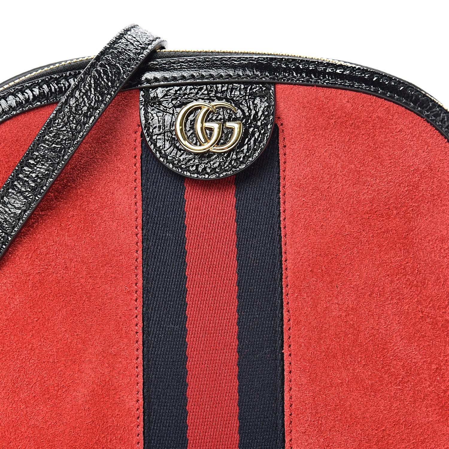 Gucci Suede Patent Web GG Small Ophidia Dome Shoulder Bag Hibiscus Red 7 of 9