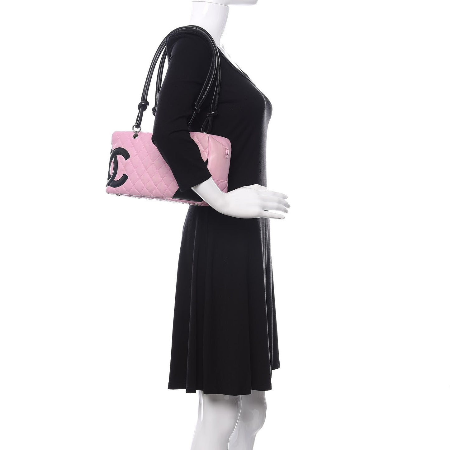 Calfskin Quilted Large Cambon Bowler Pink Black