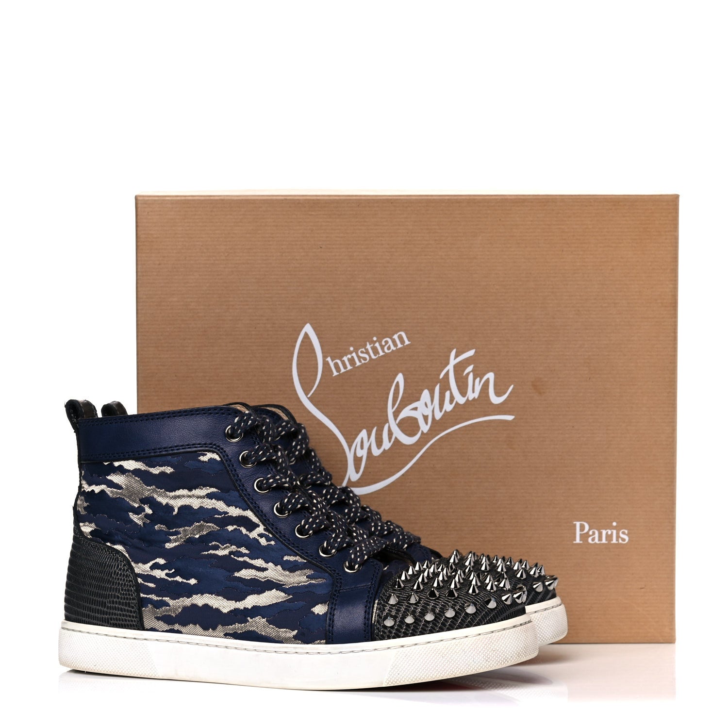 Christian Louboutin Jacquard Camoloubi Orlato Spikes Flat Sneakers 37 Navy 17 of 17