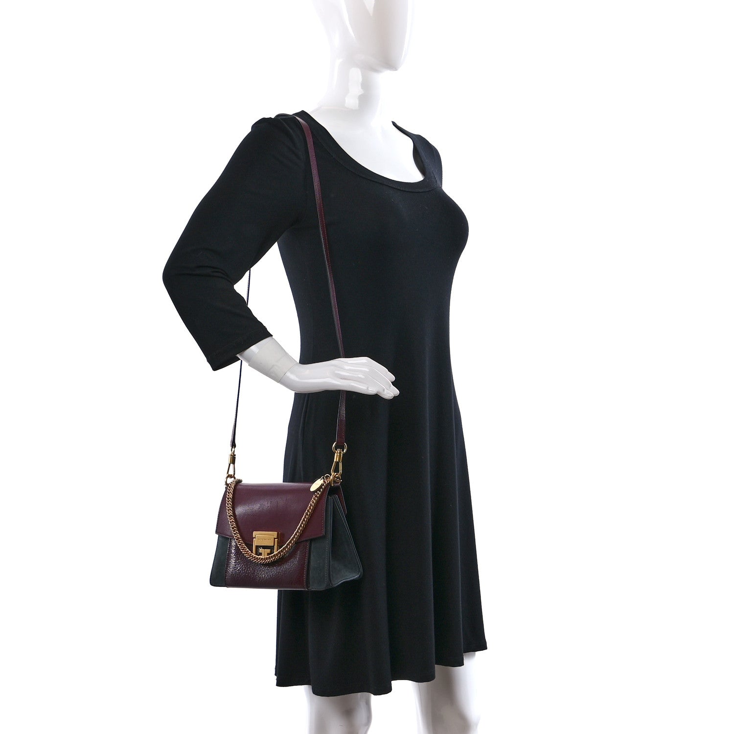 Givenchy Crinkled Patent Deerskin Suede Small GV3 Shoulder Bag Aubergine Graphite 2 of 8