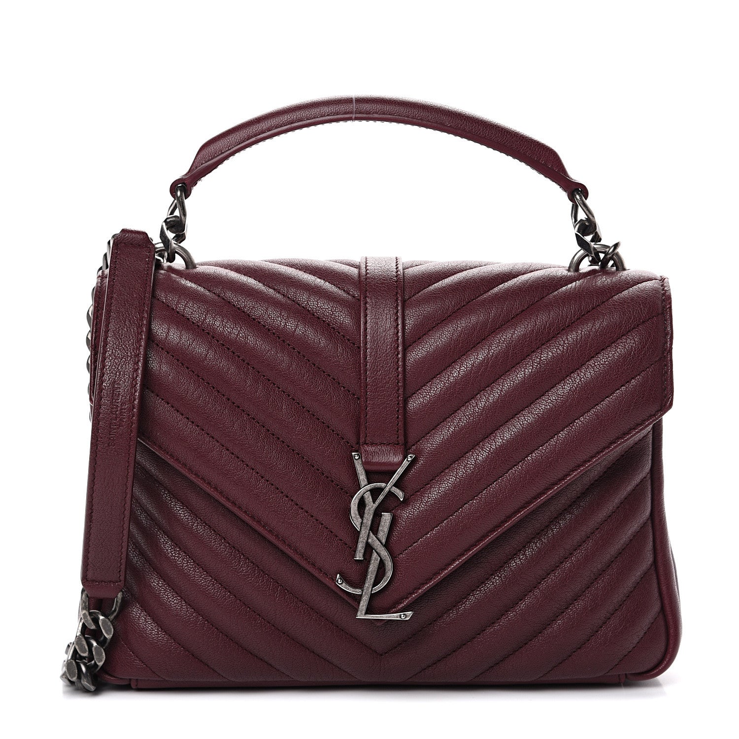 Saint Laurent Sheepskin Matelasse Chevron Monogram Medium College Bag Rouge Legion 1 of 9