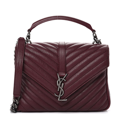 Saint Laurent Sheepskin Matelasse Chevron Monogram Medium College Bag Rouge Legion 1 of 9
