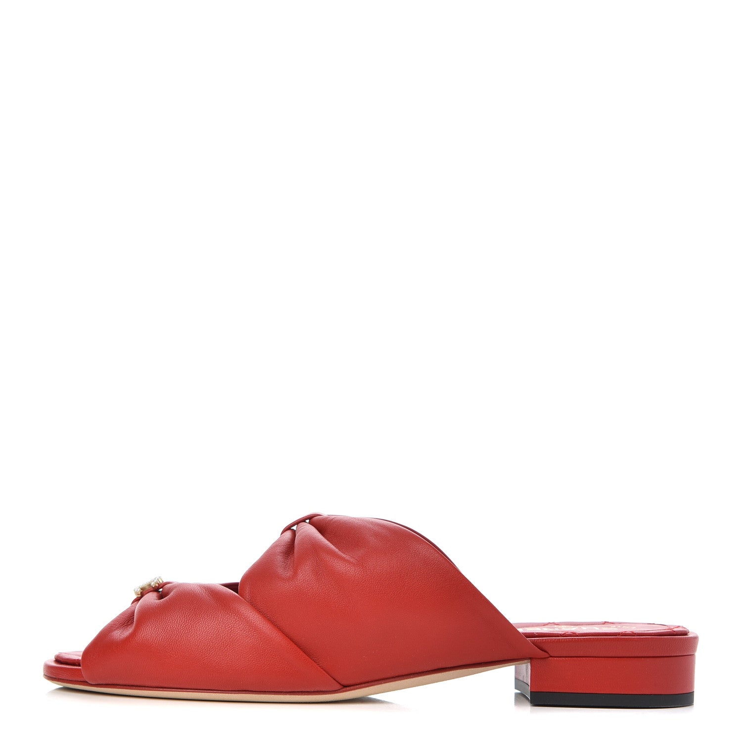 Chanel Lambskin Pearl Bow CC Flat Sandals 37 Red 1 of 10