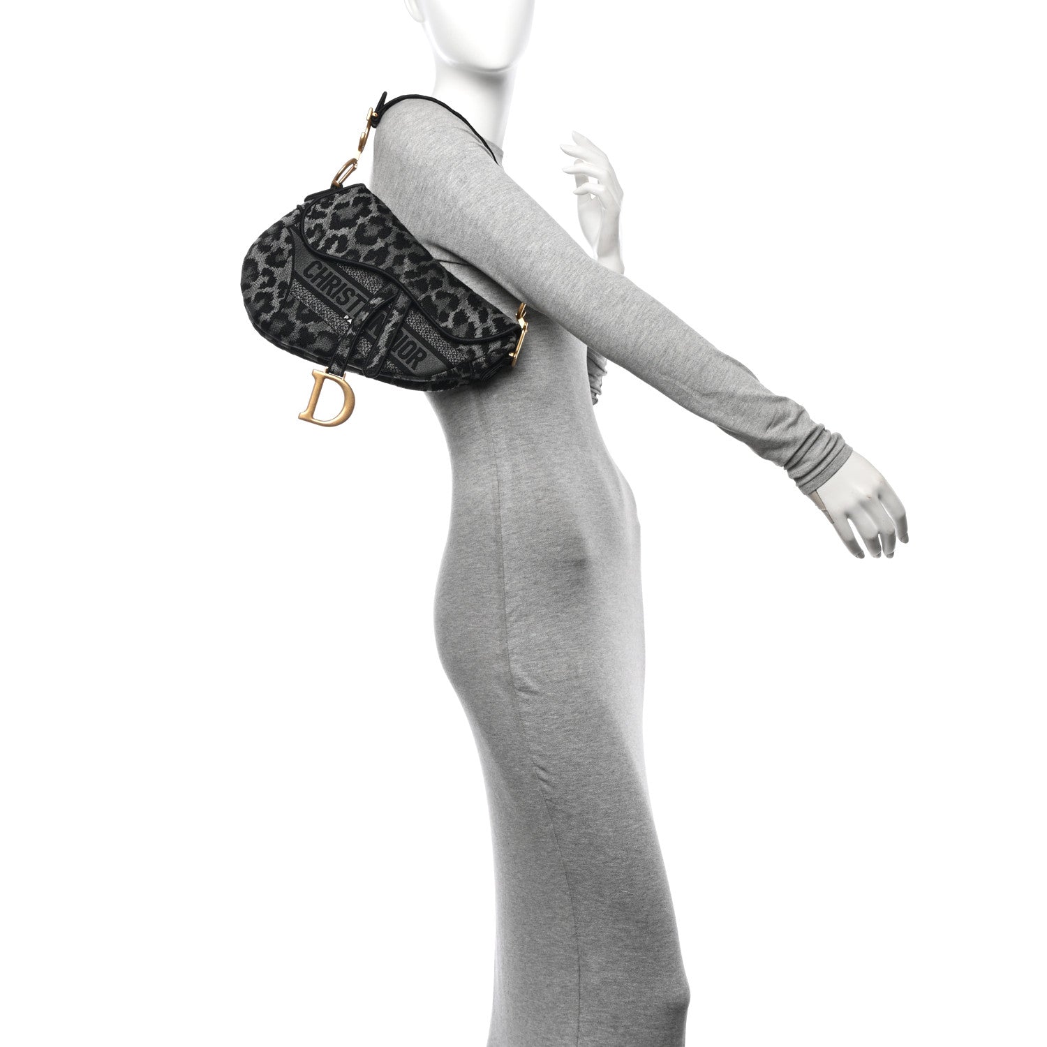 Christian Dior Canvas Mizza Embroidered Saddle Bag Gray 2 of 10
