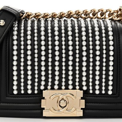 Chanel Calfskin Pearl Smal Chanel Pearls Boy Flap Black 8 of 10