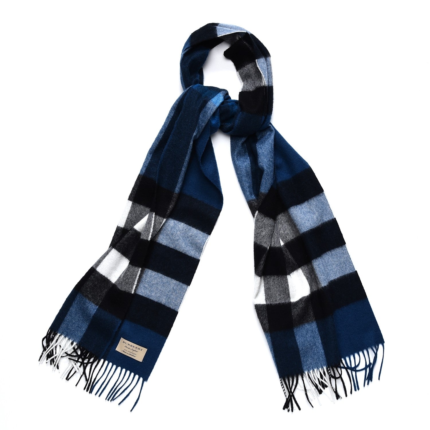 Burberry Cashmere Giant Check Fringe Scarf Blue 1 of 5
