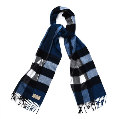 Burberry Cashmere Giant Check Fringe Scarf Blue 1 of 5