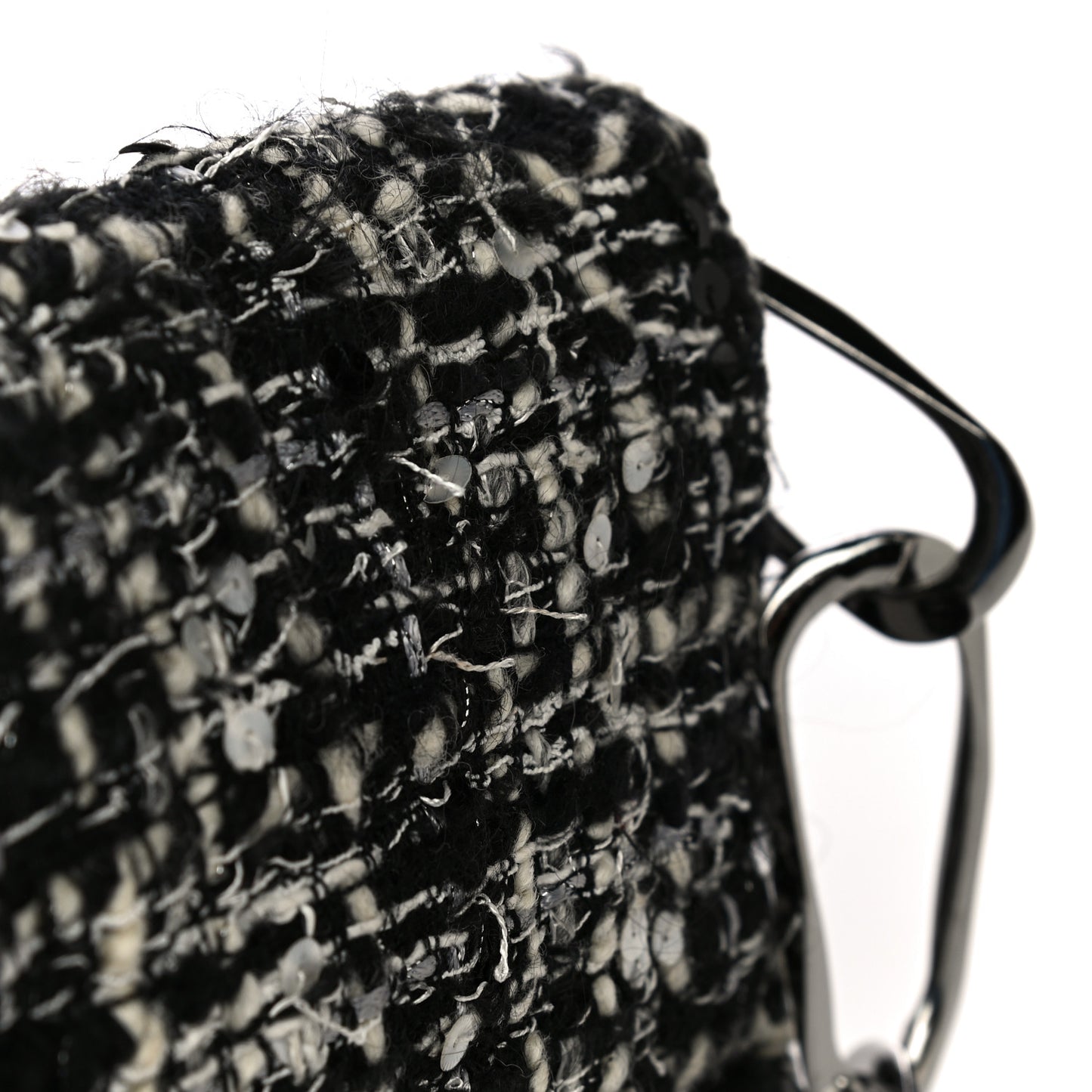 Sequin Tweed Single Flap Ecru Black