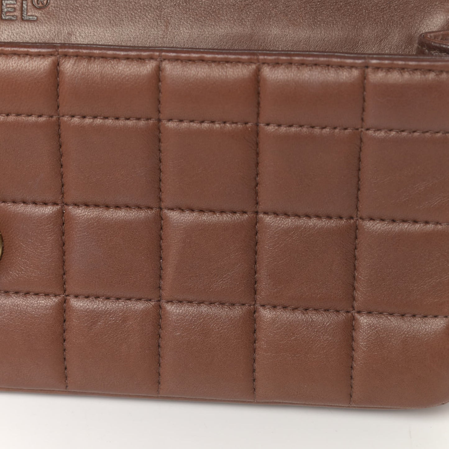 Lambskin East West Chocolate Bar Flap Brown