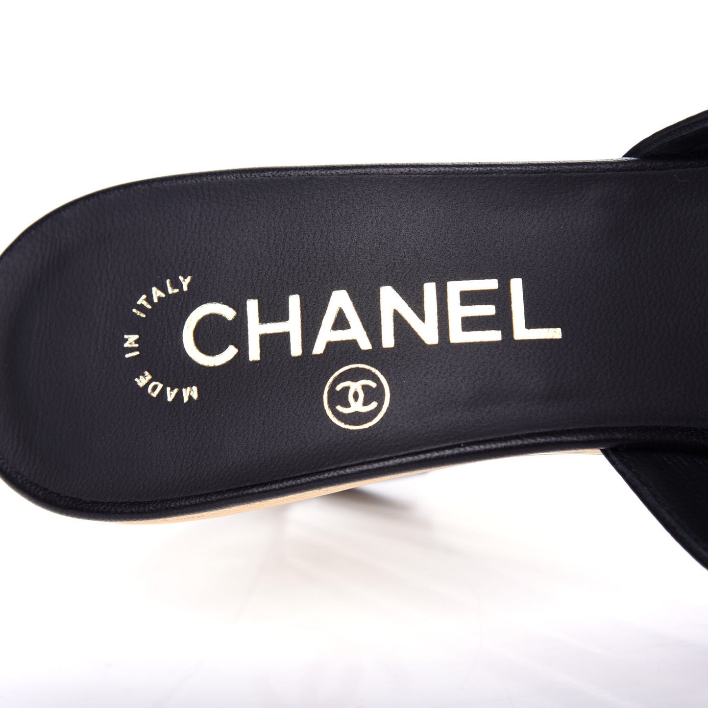 Lambskin Lucite CC Wedge Mules 36.5 Black