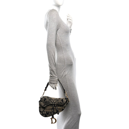 Christian Dior Canvas Embroidered Ornamental Cornely Saddle Bag Black Beige 3 of 10